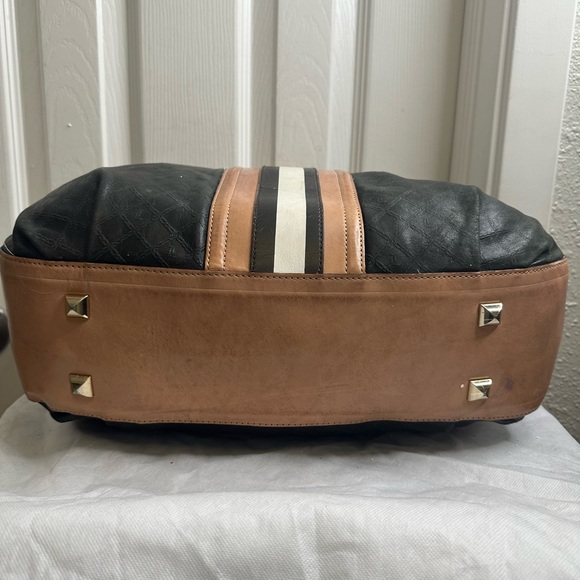 L.A.M.B. Y2K Vintage Black Leather Tan White Stripe Shoulder Bag - Picture 5 of 12